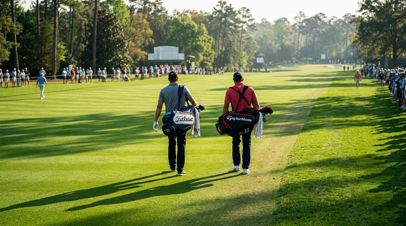 Dos golfistas profesionales compitiendo en un enfrentamiento directo head-to-head durante un torneo