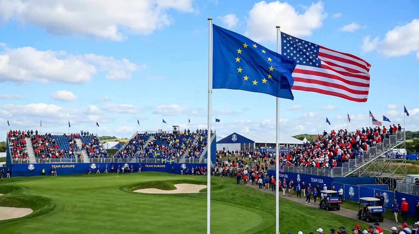 Equipos de Europa y Estados Unidos alineados en la ceremonia de apertura de la Ryder Cup