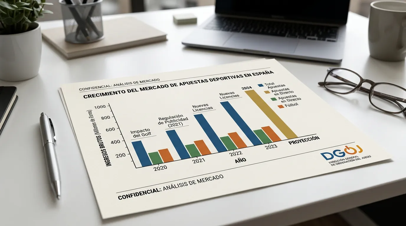 Gráfico de crecimiento del mercado de apuestas de golf en España con datos DGOJ